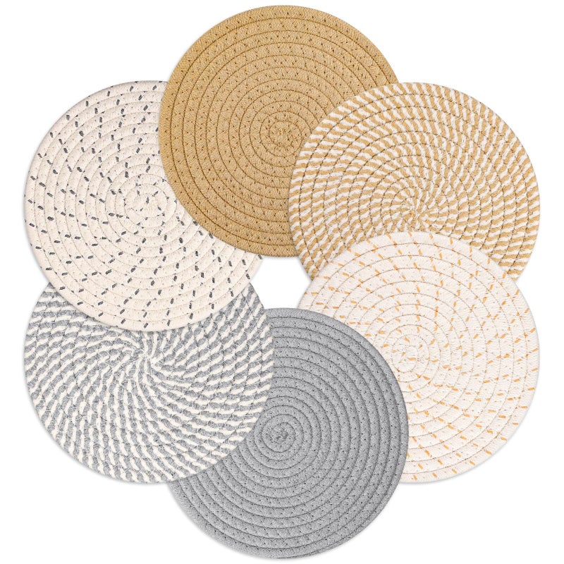 Billbotk 8"" Trivets for Hot Dishes, Hot pots and Pans, 6 Heat Resistant Hot Pads, Pot Holders for Kitchen, Hot Plate Mats for Table, Kitchen Decor for Counter, Home Essentials, Farmhouse(Boho) - Image 1